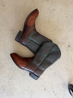 Ariat Two-Tone Brown and Green Leather Western Boots